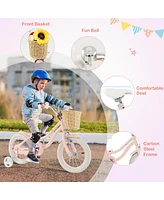 Hongge 14-Inch Kids Bike with Training Wheels and Adjustable Handlebar Seat-Pink