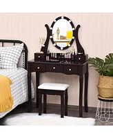Sugift 10 Dimmable Lights Vanity Table Set with Lighted Mirror and Cushioned Stool-Coffee