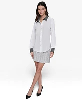 Karl Lagerfeld Paris Women's Tweed-Trim Button-Front Shirt