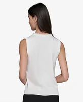 Karl Lagerfeld Paris Women's Embellished-Neck Sleeveless Knit Top