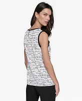 Karl Lagerfeld Paris Women's Contrast-Tipped Printed Sleeveless Top