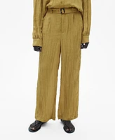 Mango Women's Belt Detail Textured Pants