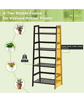 Sugift 4-Tier Bamboo Plant Rack with Guardrails Stable and Space-Saving-Brown