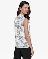 Karl Lagerfeld Paris Women's Printed Tie-Sleeve Sleeveless Blouse