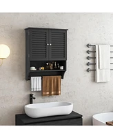 Sugift 2-Doors Bathroom Wall-Mounted Medicine Cabinet with Towel Bar-Black