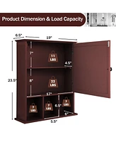 Sugift Wall Mounted and Mirrored Bathroom Cabinet-Brown