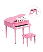 Sugift 30-Key Wood Toy Kids Grand Piano with Bench & Music Rack-Pink