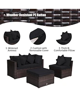 Sugift 4 Pieces Ottoman Garden Patio Rattan Wicker Furniture Set with Cushion-Black