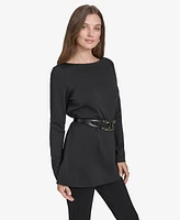 Halston Women's Logo Belt Boat-Neck Top