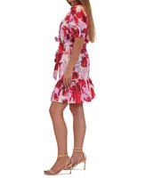 julian jordan Women's Floral Puff-Sleeve Tie-Waist Shirtdress