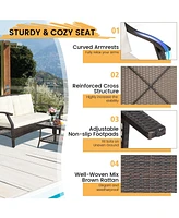 Sugift 4 Pieces Outdoor Rattan Conversation Set with Protective Cover