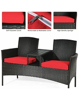 Sugift Modern Patio Set with Built-in Coffee Table and Cushions