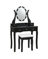 Sugift 10 Dimmable Lights Vanity Table Set with Lighted Mirror and Cushioned Stool