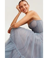 Milla Women's Cloudy Blue Tulle Maxi Dress With Ruffled Skirt, Garden Of Eden