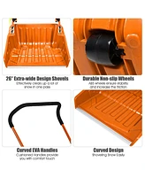 Sugift Folding Snow Pusher Scoop Shovel with Wheels and Handle-Orange