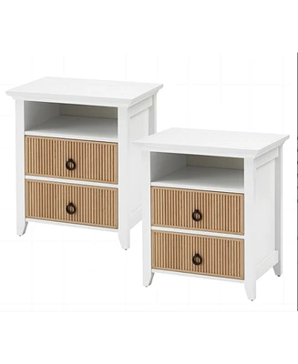 gaomon Nightstand with 2 Drawers and Open Shelf, End Side Table with Wave Pattern, Wooden Bedside Table