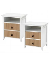 gaomon Nightstand with 2 Drawers and Open Shelf, End Side Table with Wave Pattern, Wooden Bedside Table