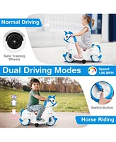 Hongge 12V Unicorn Ride on Toy with Training Wheels and Horse Riding Mode