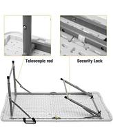 Sugift 4 ft. White Fold-in-Half Steel Outdoor Picnic Folding Table