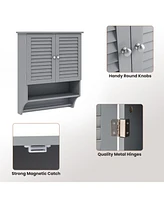 Sugift 2-Doors Bathroom Wall-Mounted Medicine Cabinet with Towel Bar-Gray