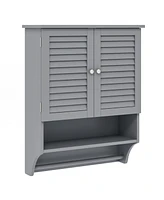 Sugift 2-Doors Bathroom Wall-Mounted Medicine Cabinet with Towel Bar-Gray