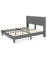 Sugift Queen Size Upholstered Platform Bed with Button Tufted Headboard