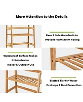 Sugift 4-Tier Bamboo Plant Rack with Guardrails Stable and Space-Saving-Natural