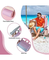 Sugift 2 Packs 5-Position Outdoor Folding Backpack Beach Table Chair Reclining Chair Set-Pink