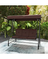 Sugift 3 Seat Outdoor Porch Swing with Adjustable Canopy-Coffee