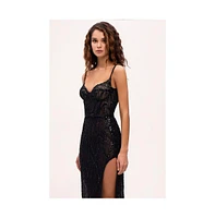 Milla Women's Astonishing Sequined Maxi Gown On Spaghetti Straps