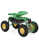 Sugift Green Garden Cart Rolling Work Seat With Heavy Duty Tool Tray Gardening Planting-Green