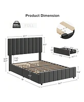 gaomon Bed Frame With 4 Storage Drawers And Adjustable Headboard, Linen Upholstered Platform Bed Frame With Wooden Slats Support