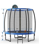 Gymax 8FT Recreational Trampoline W/ Basketball Hoop Safety Enclosure Net Ladder