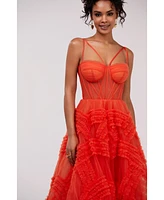 Milla Women's Tangerine Tulle Ornament Maxi Dress