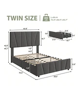 gaomon Bed Frame With Storage Drawers And Headboard, Upholstered Platform Bed Frame With Wooden Slats Support