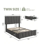 gaomon Bed Frame With Storage Drawers And Headboard, Upholstered Platform Bed Frame With Wooden Slats Support, No Box Spring Needed, Dark Grey
