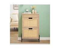 gaomon Natural Rattan Shoe Cabinet with 2 Flip Door and 1 Drawer, Freestanding Shoe Storage Organizer