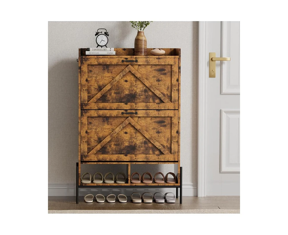 gaomon Shoe Cabinet with 2 Flip Drawers,Freestanding Shoe Storage Cabinet Organizer for Entryway,Narrow Shoe Rack Cabinet,Dry and Wet Separation Shoe