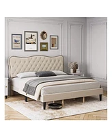 gaomon Full/Queen Size Bed Frames Platform Upholstered Bed With Diamond Tufted And Adjustable Headboard, No Box Spring Needed For Bedroom, Bedroom Fur