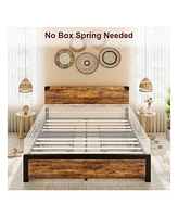 gaomon Full/Queen Bed Frame With 4 Drawers,Bed Frame With Storage, Full Metal Platform Bed Frame With Wood Headboard, Noise Free, No Box Spring Needed