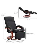Manual Recliner Chair for Adults, Adjustable Swivel Recliner with Footrest, Padded Arms and Wood Base for Living Room, Black