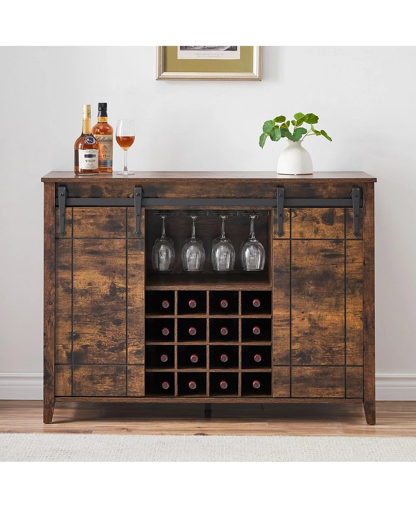 gaomon Farmhouse Coffee Bar Cabinet with Storage, 47 Wine Bar Cabinet with Sliding Barn Door