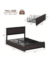 gaomon Full/Queen/King Bed Frame With Headboard,Industrial Platform 4 Storage Drawers And Charge Station,Strong Metal Slats Suppor