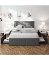 gaomon Full/Queen Size Bed Frame With 4 Storage Drawers And Adjustable Headboard, Linen Upholstered Platform Bed Frame