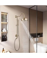 Mondawe Brushed Gold Shower Faucet with 2-Function 8 Inch Rainfall Shower Head