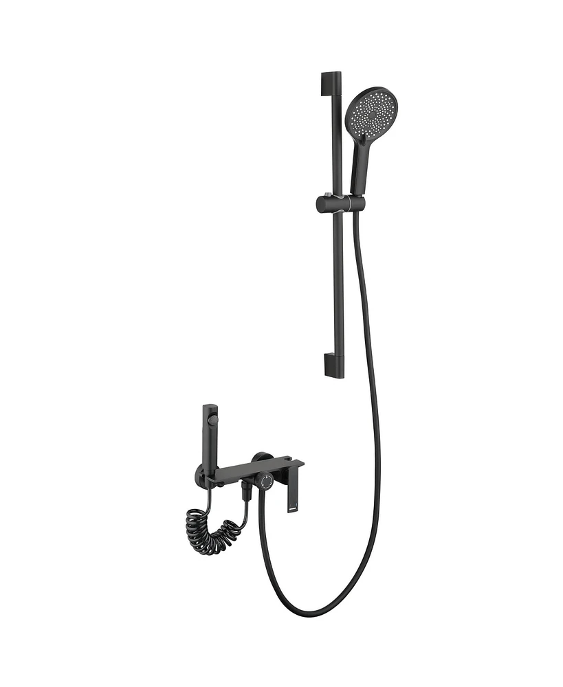 Mondawe Matte Black 3-Functiom Tub and Shower Faucet with Rough-in Value and Handheld Spray