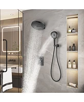 Mondawe Matte Black 3-Functiom Shower Faucet System Set with 12Inch Round Showe Head (Rough-in Value Included)