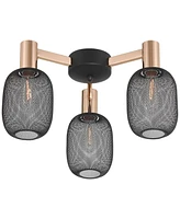 Possini Euro Design Coburn 16 3/4" Modern Industrial Semi Flush-Mount Ceiling Light Fixture Kitchen Foyer Hallway 3-Light Black Rose Gold Finish Mesh