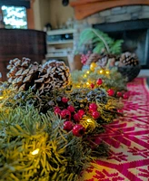 International Christmas Innovation Fresh Noble Fir Berried Juniper Centerpiece with Faux Berries and Faux Apples and Warm Lights