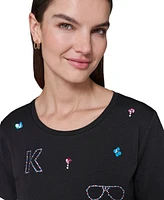 Karl Lagerfeld Paris Women's Embellished Logo Tee